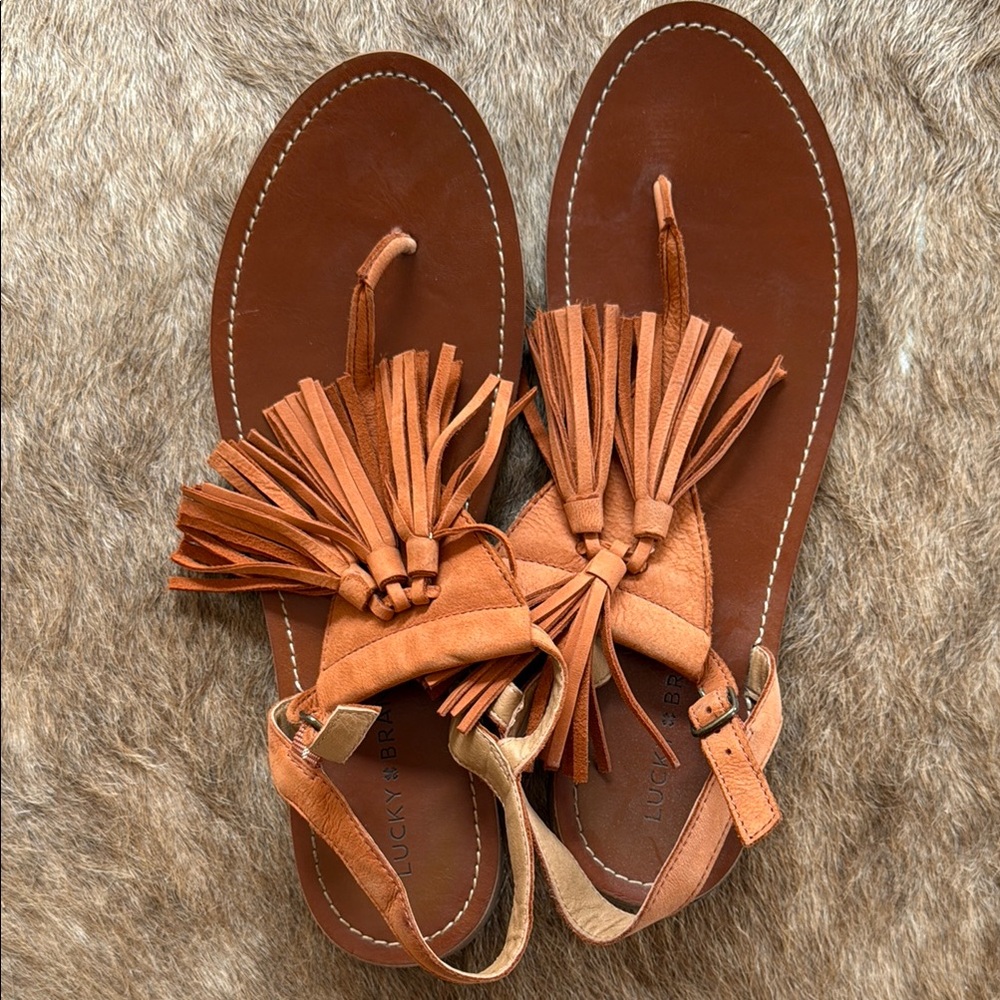 Lucky Brand Tan Leather Sandals with Tassel Details